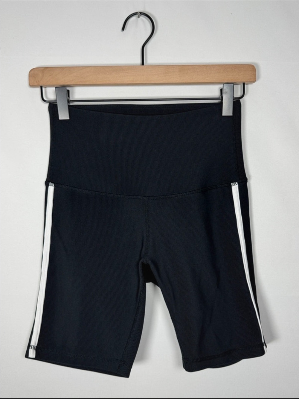 WAS45 {Move Theology} Black White Trim Ribbed High Rise Bike Shorts